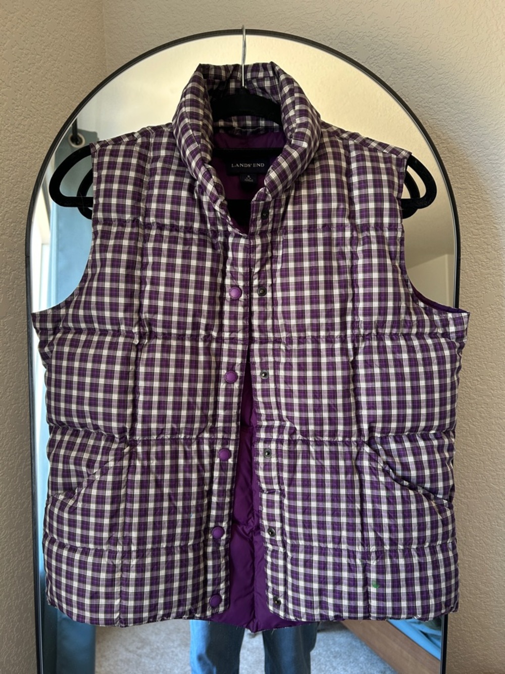 Lands' End Purple Plaid Quilted Puffer Vest